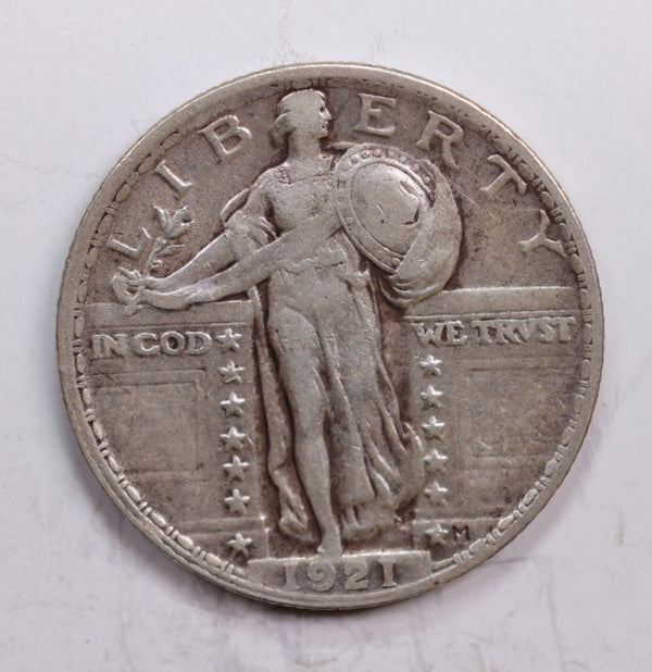 1921 Standing Liberty Quarter., Very Fine+., Circulated Coin., Store #QR0308.