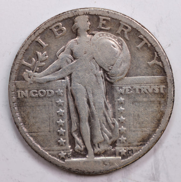 1923-S Standing Liberty Quarter., Very Good+., Circulated Coin., Store #QR0312.