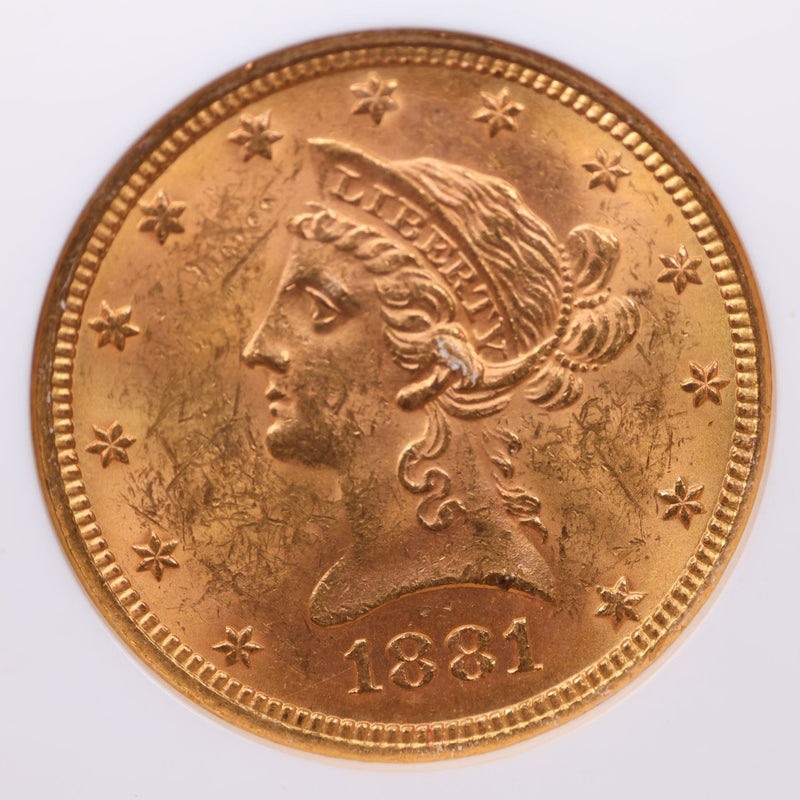 1881 $10., Gold Liberty., NGC Certified., Affordable Collectible Coins. Sale