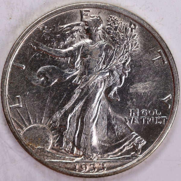1933-S Walking Liberty Half Dollar, About Uncirculated Coin, Nice Slider, Store #H933S02