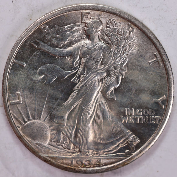 1934 Walking Liberty Half Dollar, About Uncirculated Coin, Nice Slider, Store #H934.03