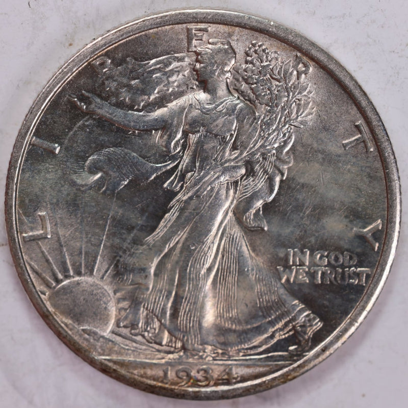 1934 Walking Liberty Half Dollar, About Uncirculated Coin, Nice Slider, Store