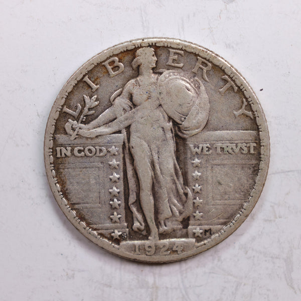 1924-S Standing Liberty Quarter., Very Fine+., Circulated Coin., Store #QR0318.