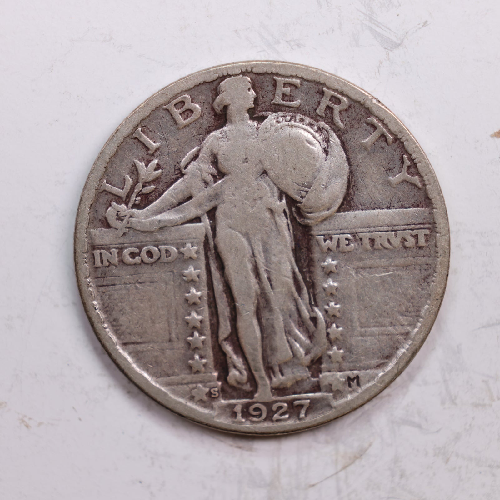 1927-S Standing Liberty Quarter., Very Fine+., Circulated Coin., Store #QR0324.