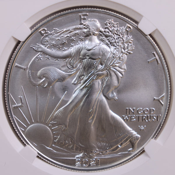 2021-W American Silver Eagle., Burnished Strike., NGC MS70., Store GSE024.