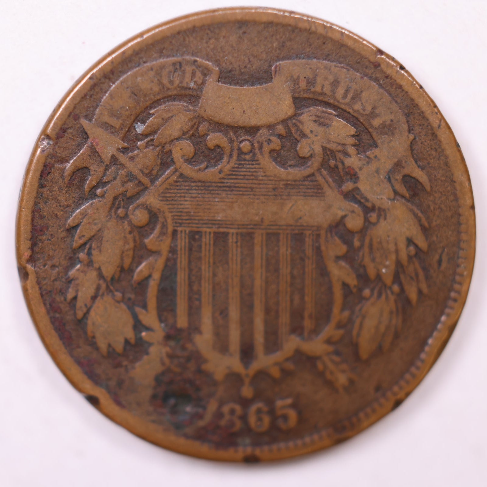 1865 Large Motto 2 Cent, Very Good Circulated Coin, Store #CT1232