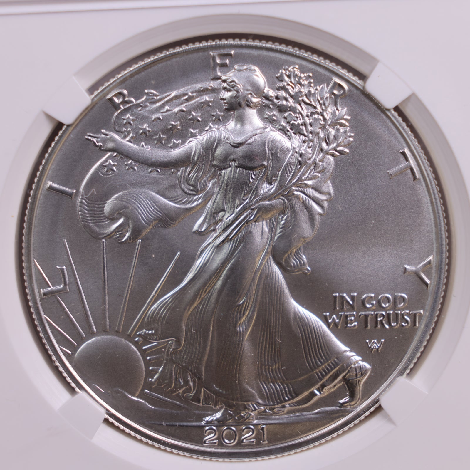 2021-W American Silver Eagle, Burnished Strike, NGC MS-70, Store GSE029