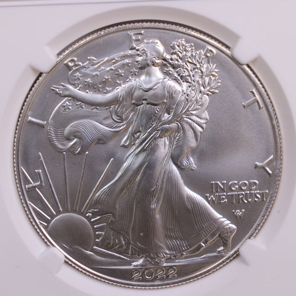 2022-W American Silver Eagle., Burnished Strike., NGC MS-70., Store GSE030.