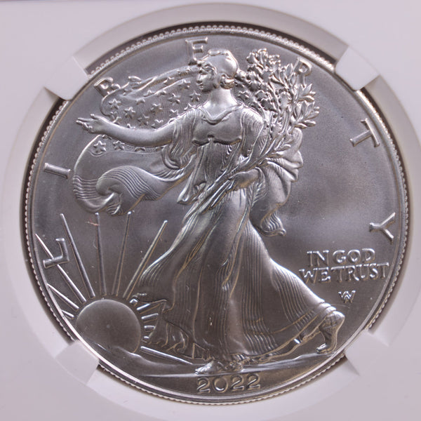2022-W American Silver Eagle., Burnished Strike., NGC MS-70., Store GSE031.
