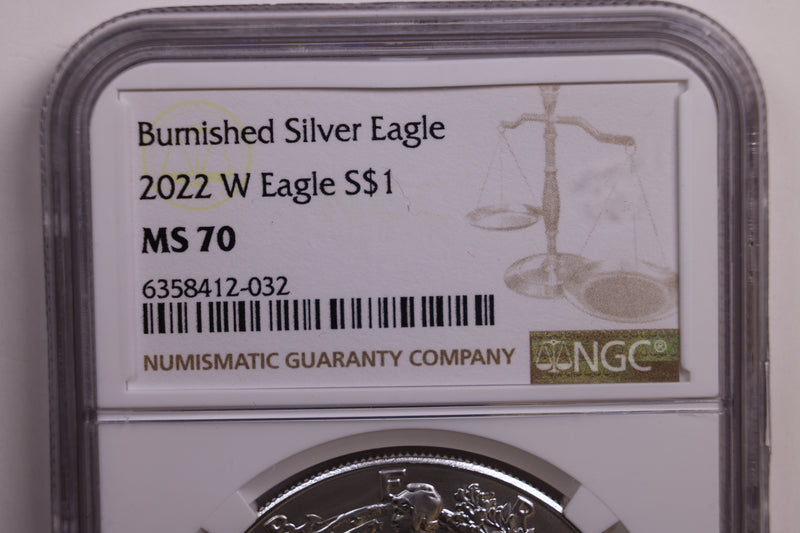 2022-W American Silver Eagle., Burnished Strike., NGC MS-70., Store GSE031.