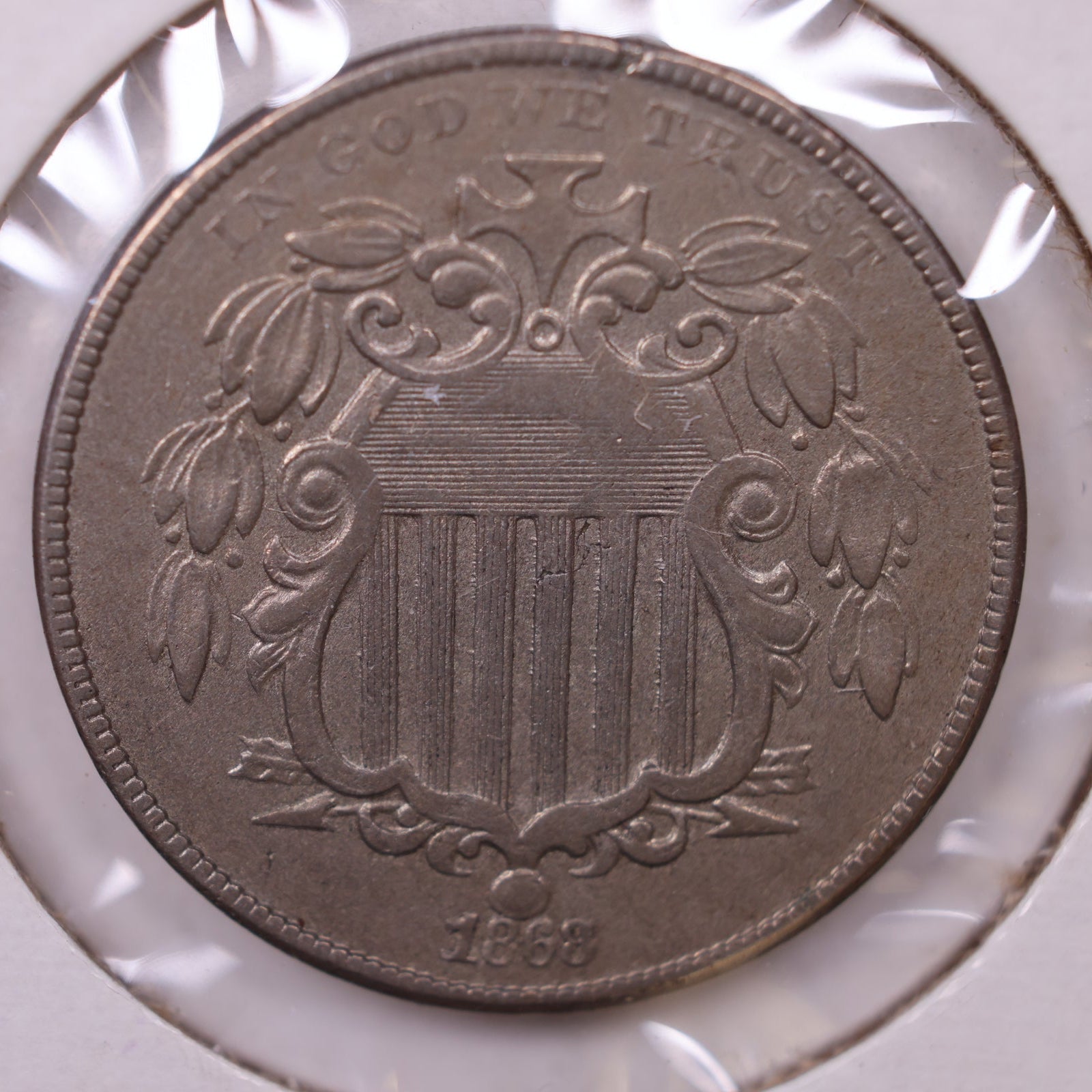 1868 Shield Nickel, Abt Uncirc Circulated Coin, Store #NL669