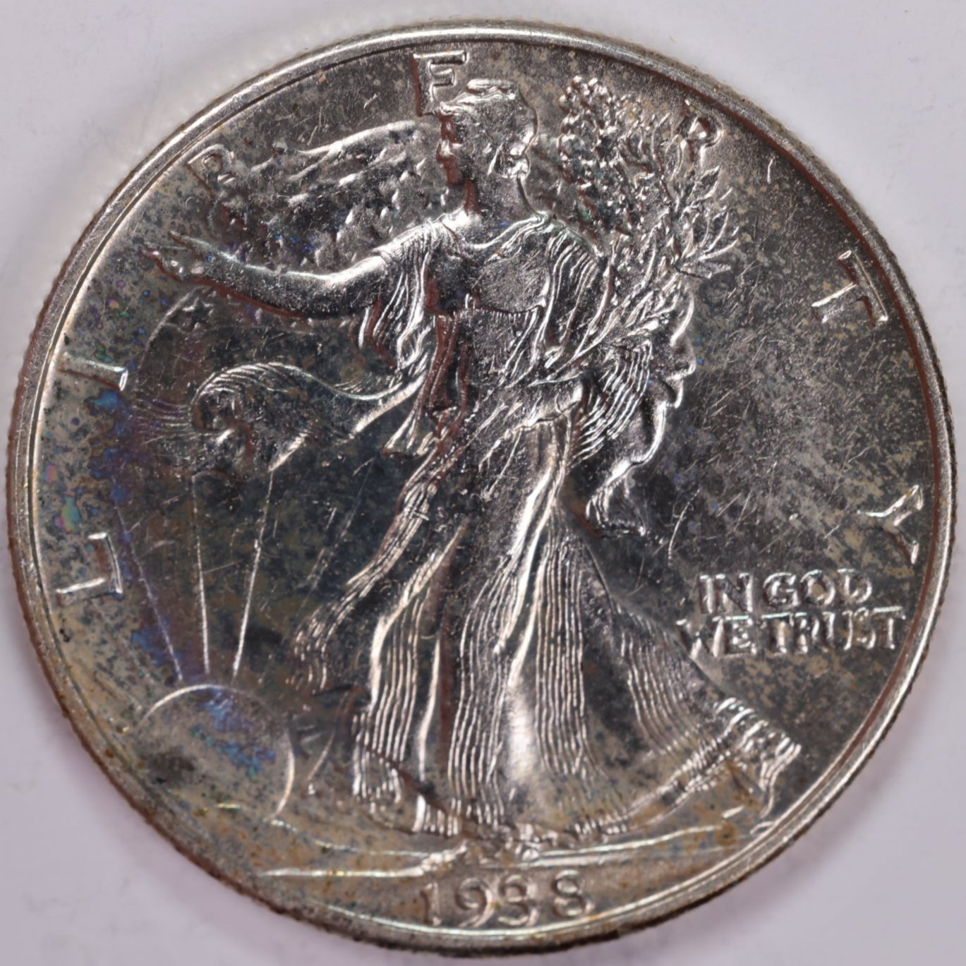 1938-D Walking Liberty Half Dollar, About Uncirculated Coin, Store #HR1341