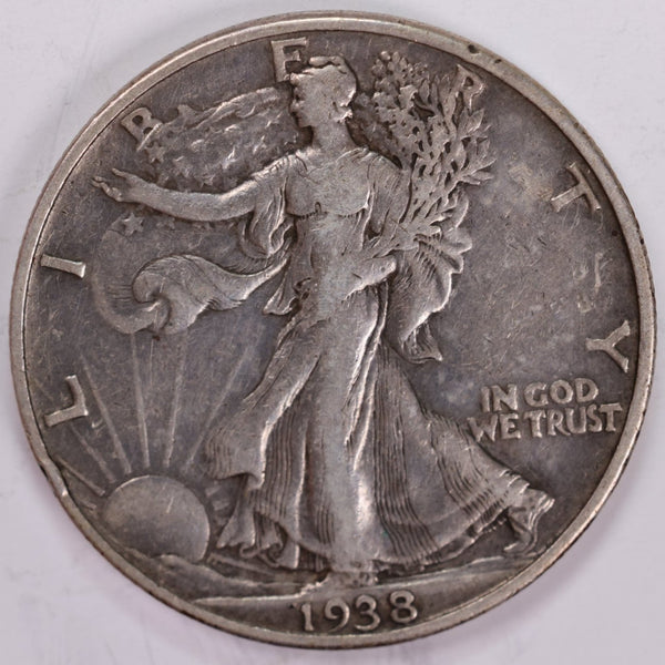 1938-D Walking Liberty Half Dollar, Extra Fine Circulated Coin, Store #H938D02
