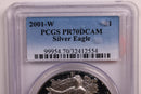 2001-W American Silver Eagle., PROOF Strike., PCGS PF-70., Store GSE038.