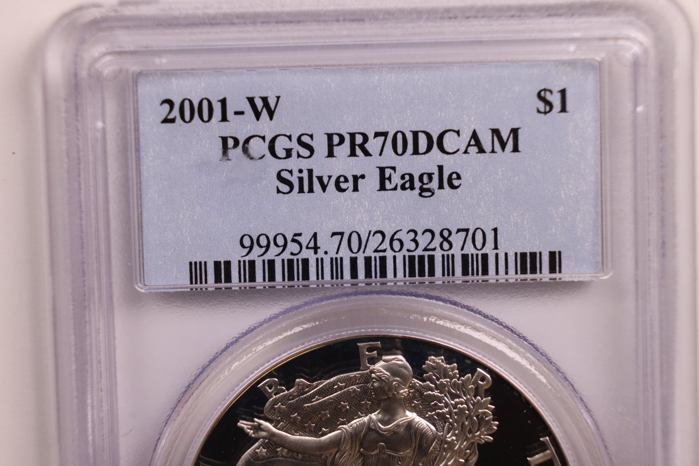 2001-W American Silver Eagle., PROOF Strike., PCGS PF-70., Store #GSE038