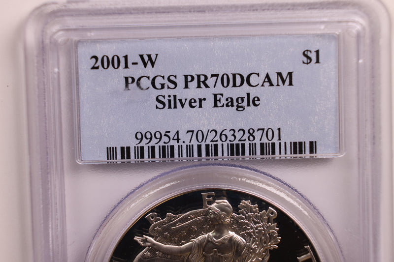 2001-W American Silver Eagle., PROOF Strike., PCGS PF-70., Store GSE038.