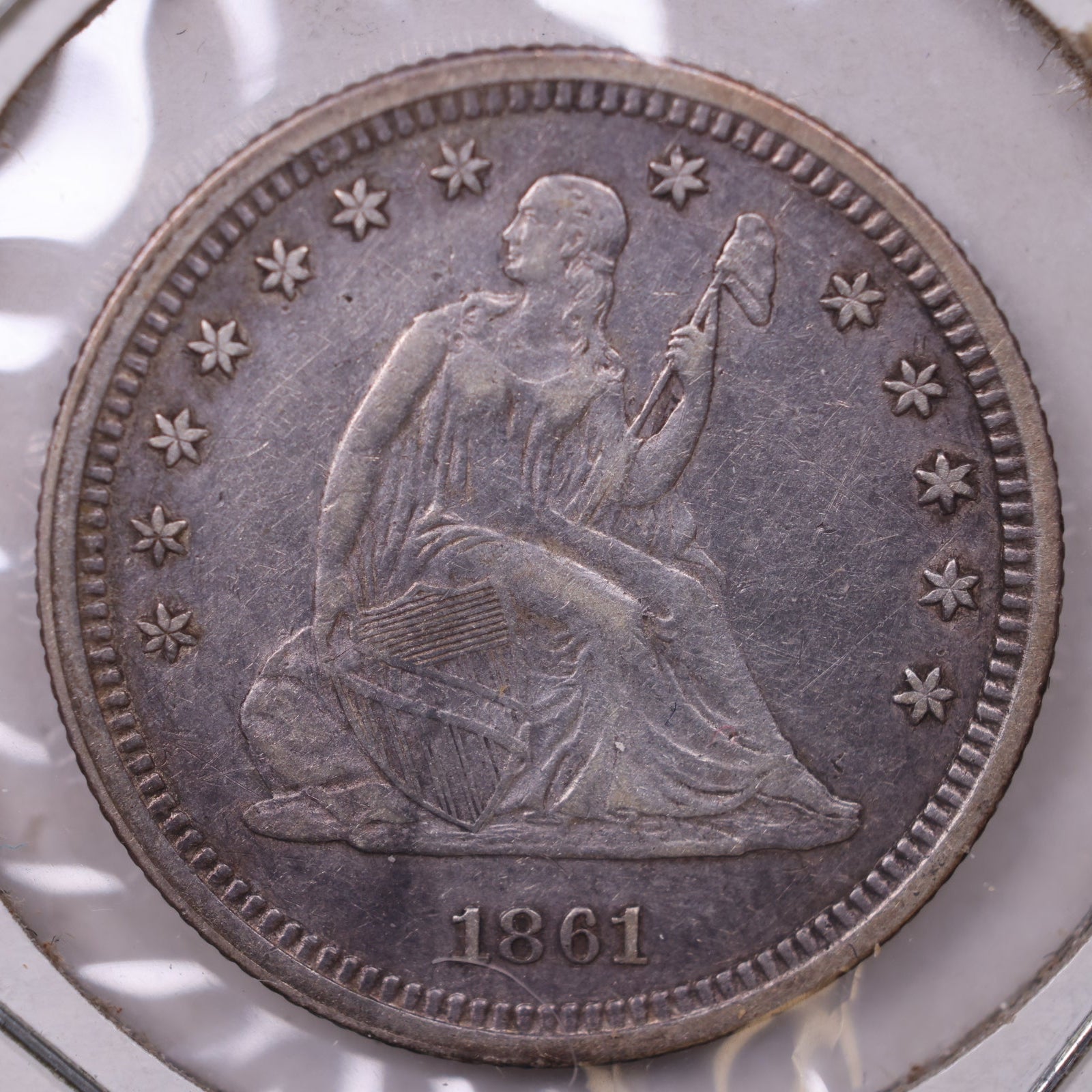 1861 Seated Liberty Quarter., Extra Fine Circulated, Store #QR1326