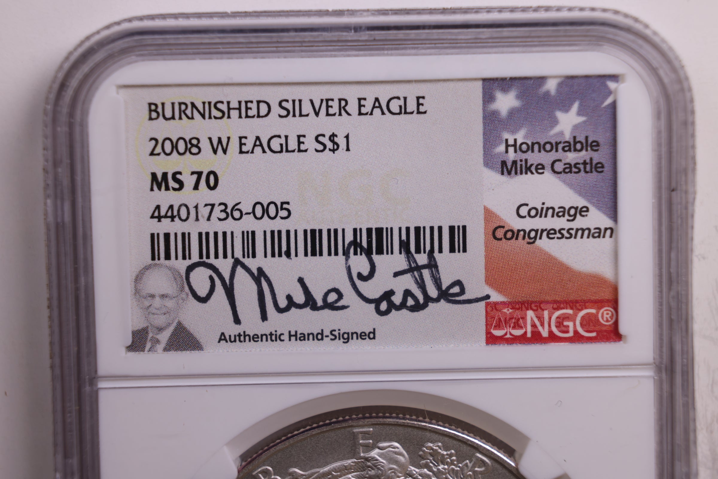 2008-W American Silver Eagle., Burnished Strike., NGC MS70., Store GSE041.