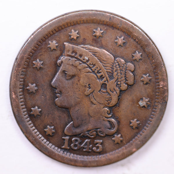 1843 Large Cent., Affordable Circulated Coin Store Sale #35421