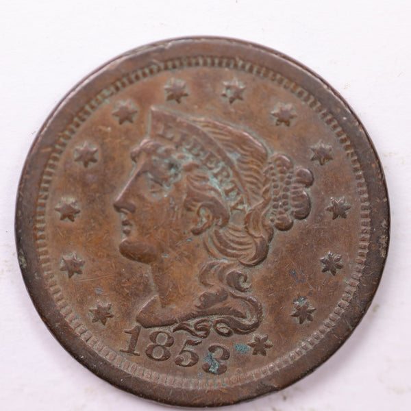 1853 Large Cent., Affordable Circulated Coin Store Sale #353430