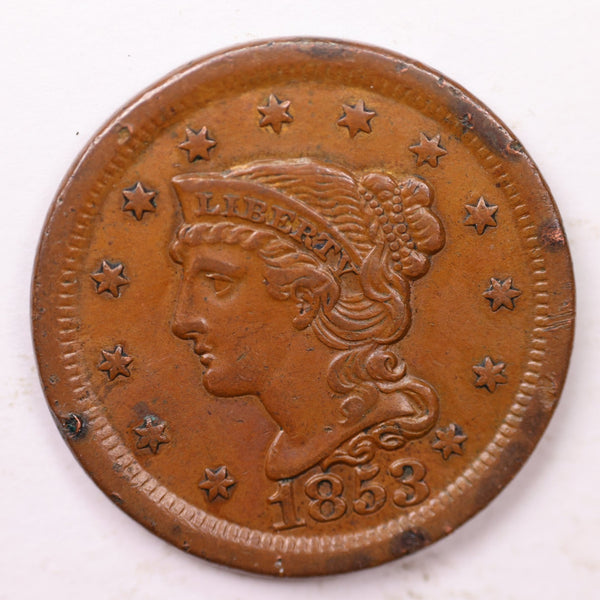 1853 Large Cent., Affordable Circulated Coin Store Sale #353432