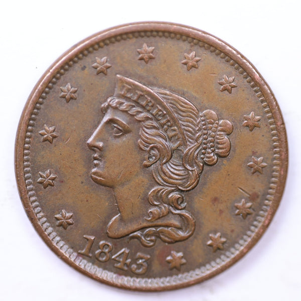 1843 Large Cent., Affordable Circulated Coin Store Sale #353433