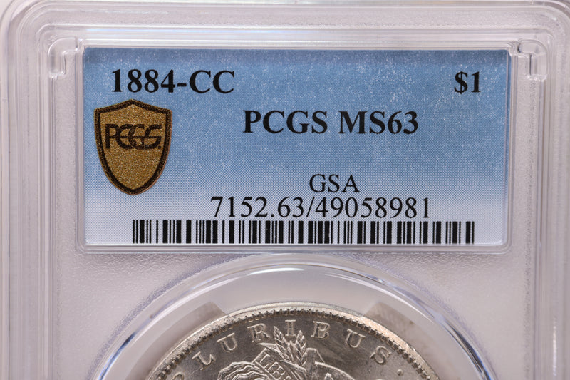 1884-CC Morgan Silver Dollar, PCGS MS-63, GSA, Affordable Collectible Coin, Sale