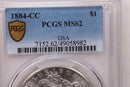 1884-CC Morgan Silver Dollar, PCGS MS-62GSA, Affordable Collectible Coin, Sale