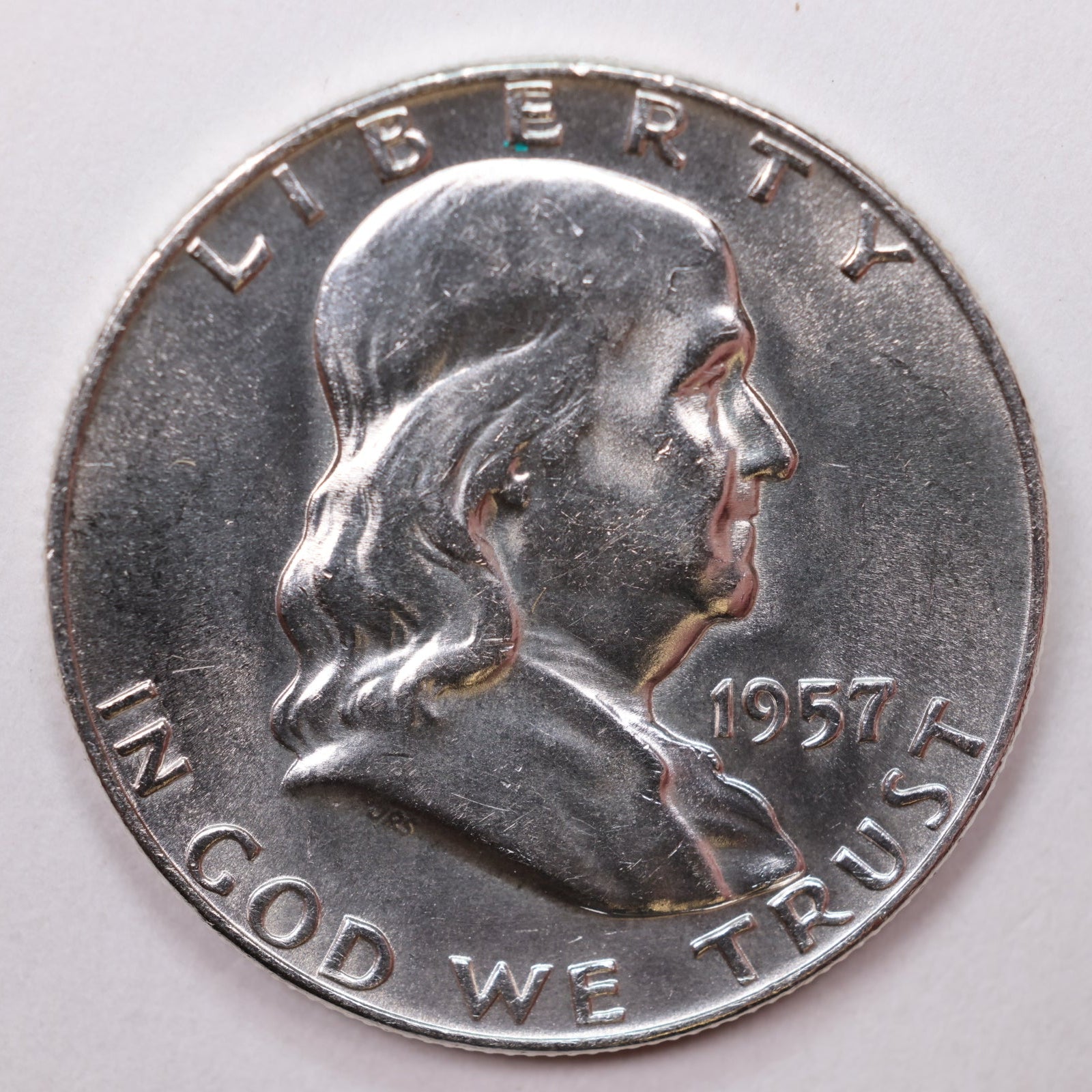 1957-D Franklin Half Dollar, Mint State Uncirculated Coin, Store #HR1371.