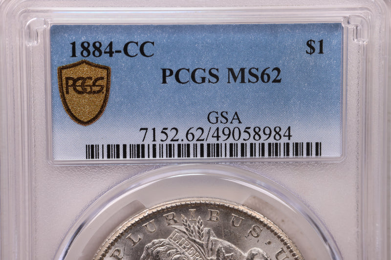 1884-CC Morgan Silver Dollar, PCGS MS-62, GSA, Affordable Collectible Coin, Sale