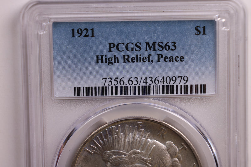 1921 Peace Silver Dollar., PCGS MS-63., Uncirculated, Store