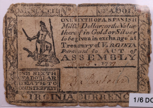1777 Virginia Colonial Currency, Affordable Collectible Currency, Sale #353460