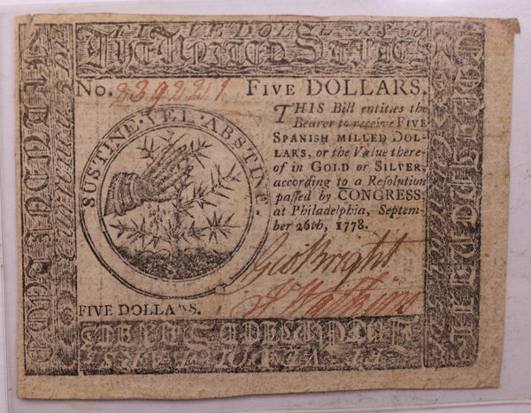 Sept 26, 1778 Continental Colonial Currency, Affordable Collectible Currency, Sale #353465