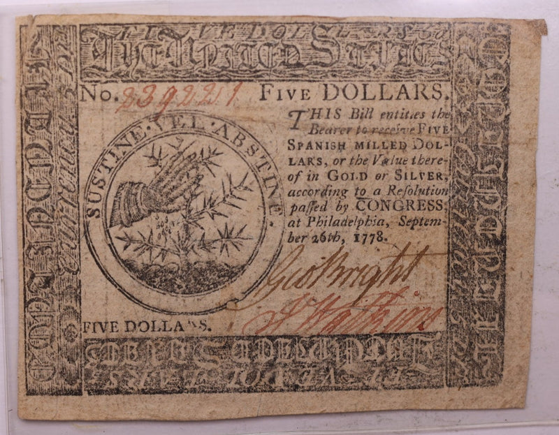 Sept 26, 1778 Continental Colonial Currency, Affordable Collectible Currency, Sale