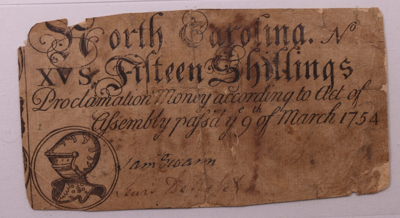 March 9, 1757, 15 Shillings, North Carolina, Colonial Note, PMG VG10, Store #GCY002.