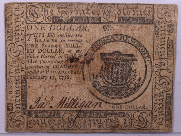 Feb 17, 1776 Continental Colonial Currency, Affordable Collectible Currency, Sale #353468