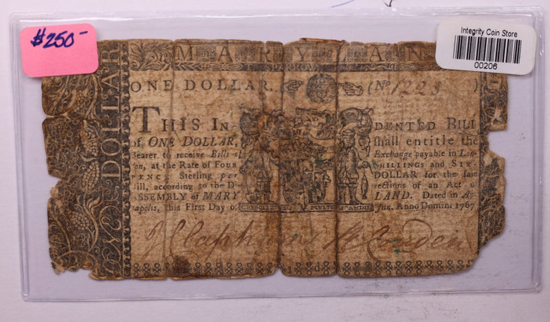 1767 Maryland Colonial Currency, Affordable Currency Store Sale