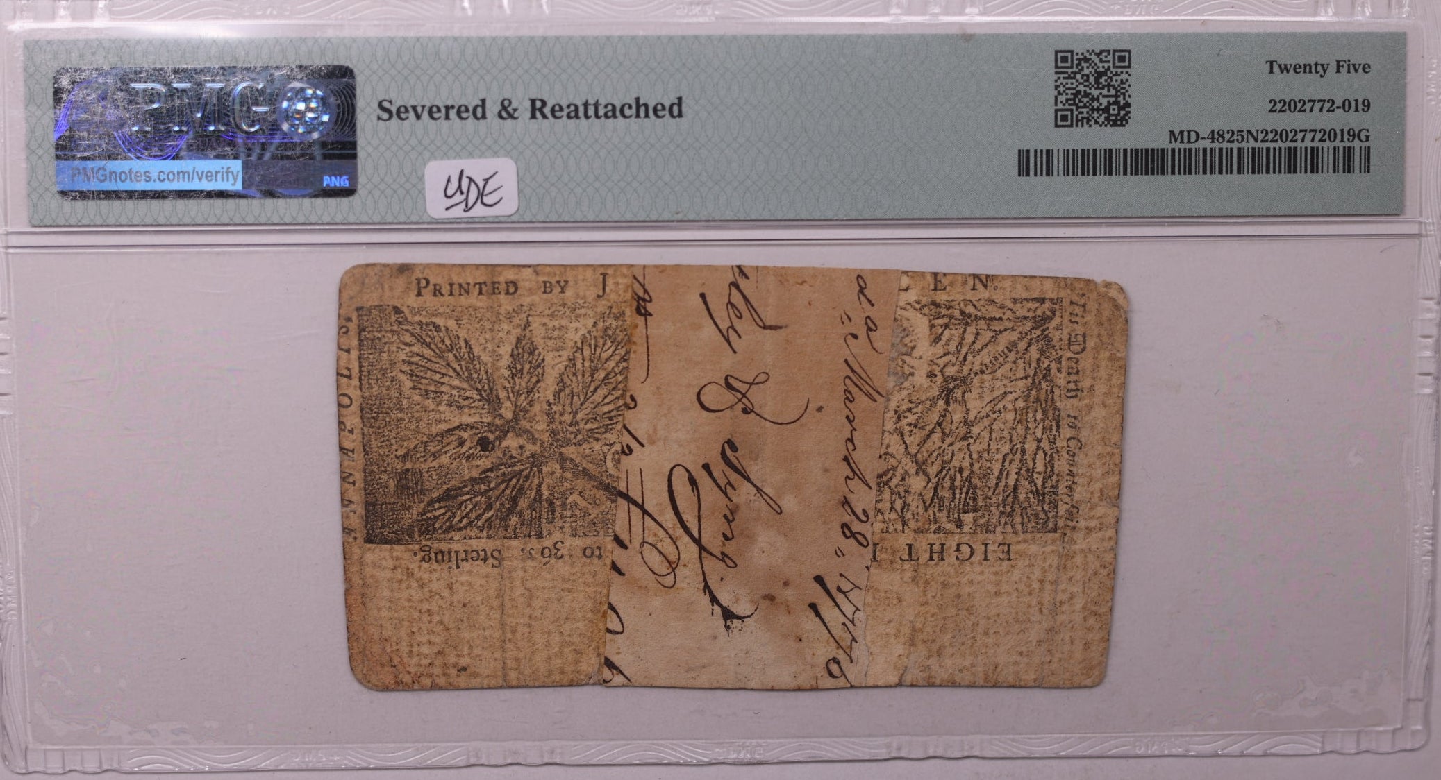 January 1, 1767, $8. Maryland, Colonial Note, PMG VF25, Store #GCY006.