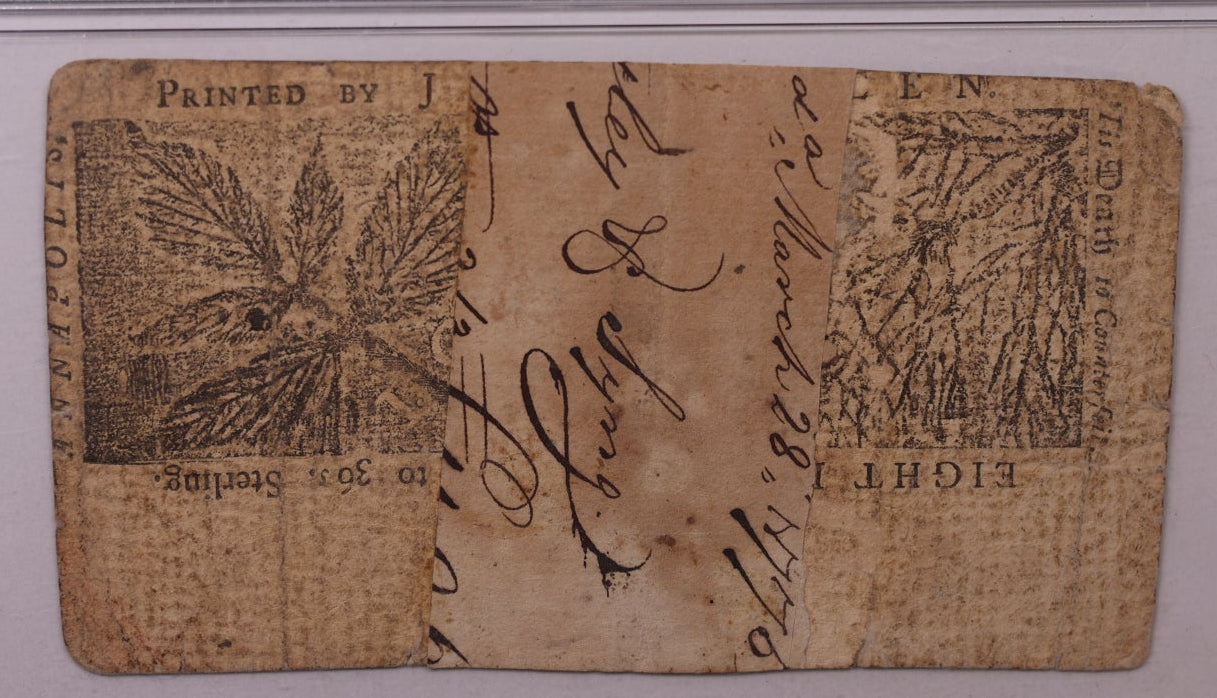 January 1, 1767, $8. Maryland, Colonial Note, PMG VF25, Store #GCY006.