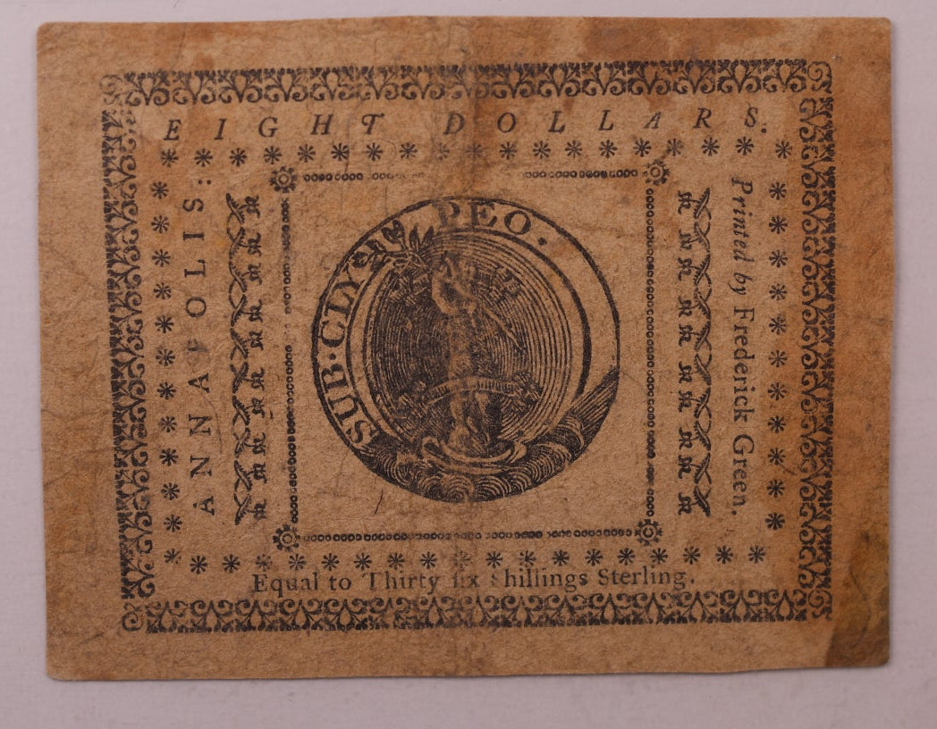 December 7, 1775, $8. Maryland, Colonial Note, PMG VF25, Store #GCY008.