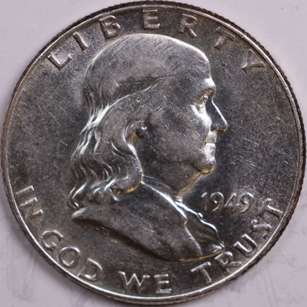 1949 Franklin Half Dollar, About Uncirculated Coin, Store #HR0471