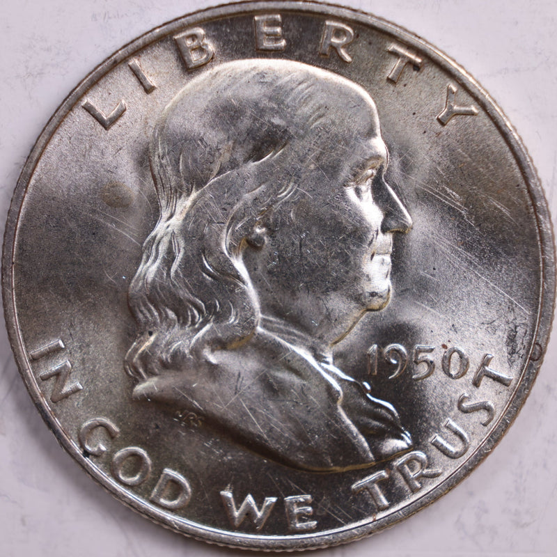 1950-D Franklin Half Dollar, Mint State Uncirculated Coin, Store