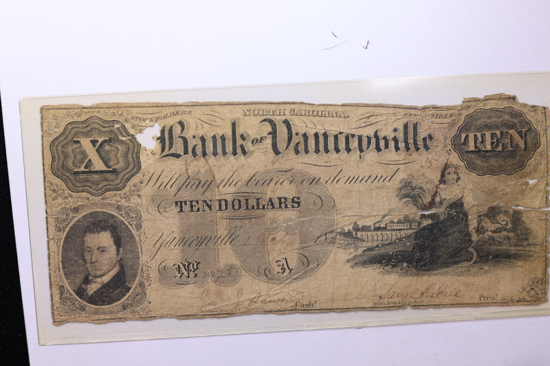 1855 $10, Yanceyville, N.C., Obsolete Currency, Affordable Collectible Currency, Sale
