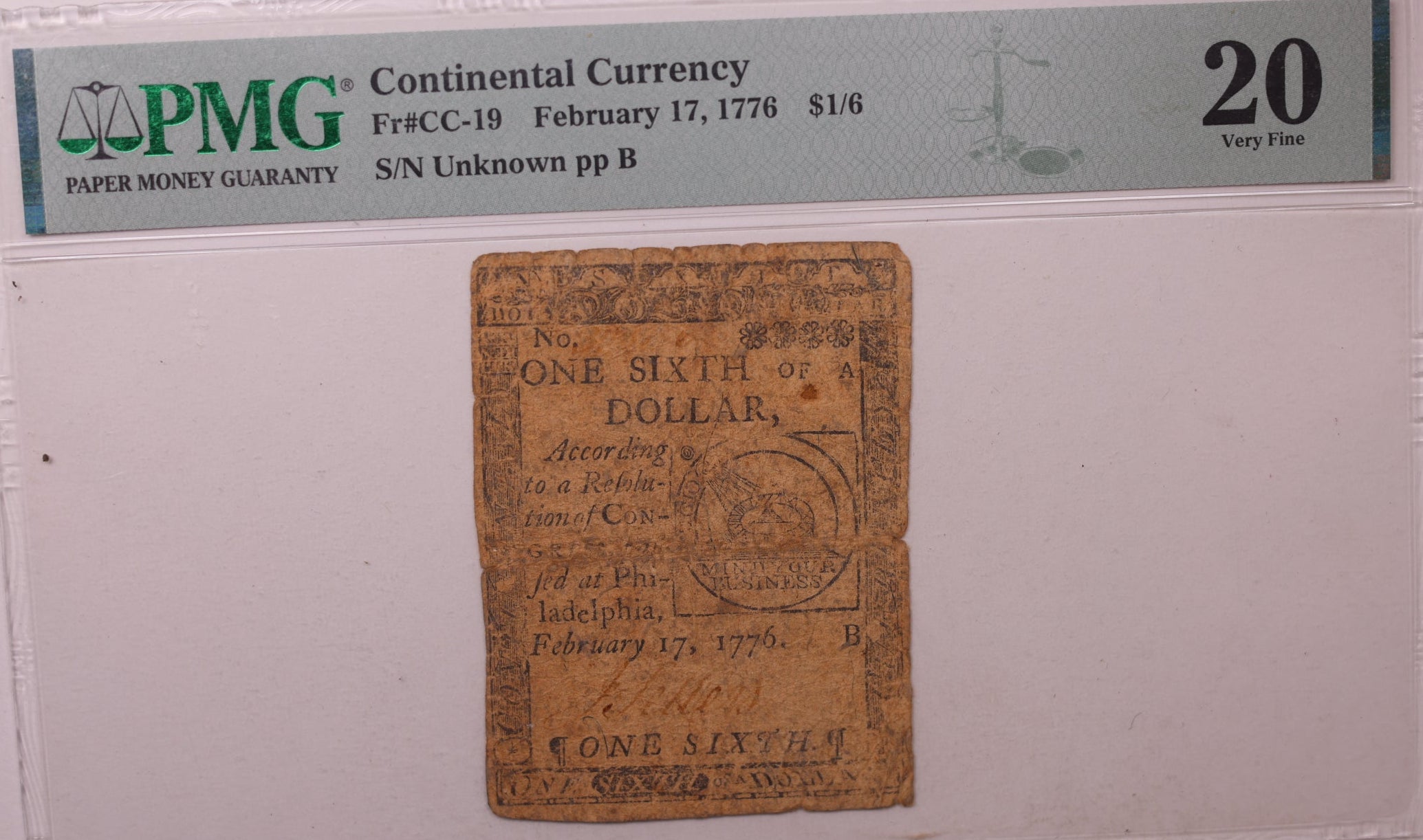 February 17, 1776, Continental, Colonial Note, PMG VF20, Store #GCY013.