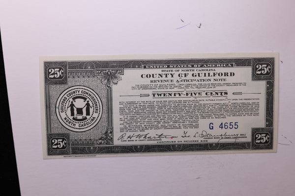 18__ 25 Cent, Guilford, N.C., Obsolete Currency, Affordable Collectible Currency, Sale #353483