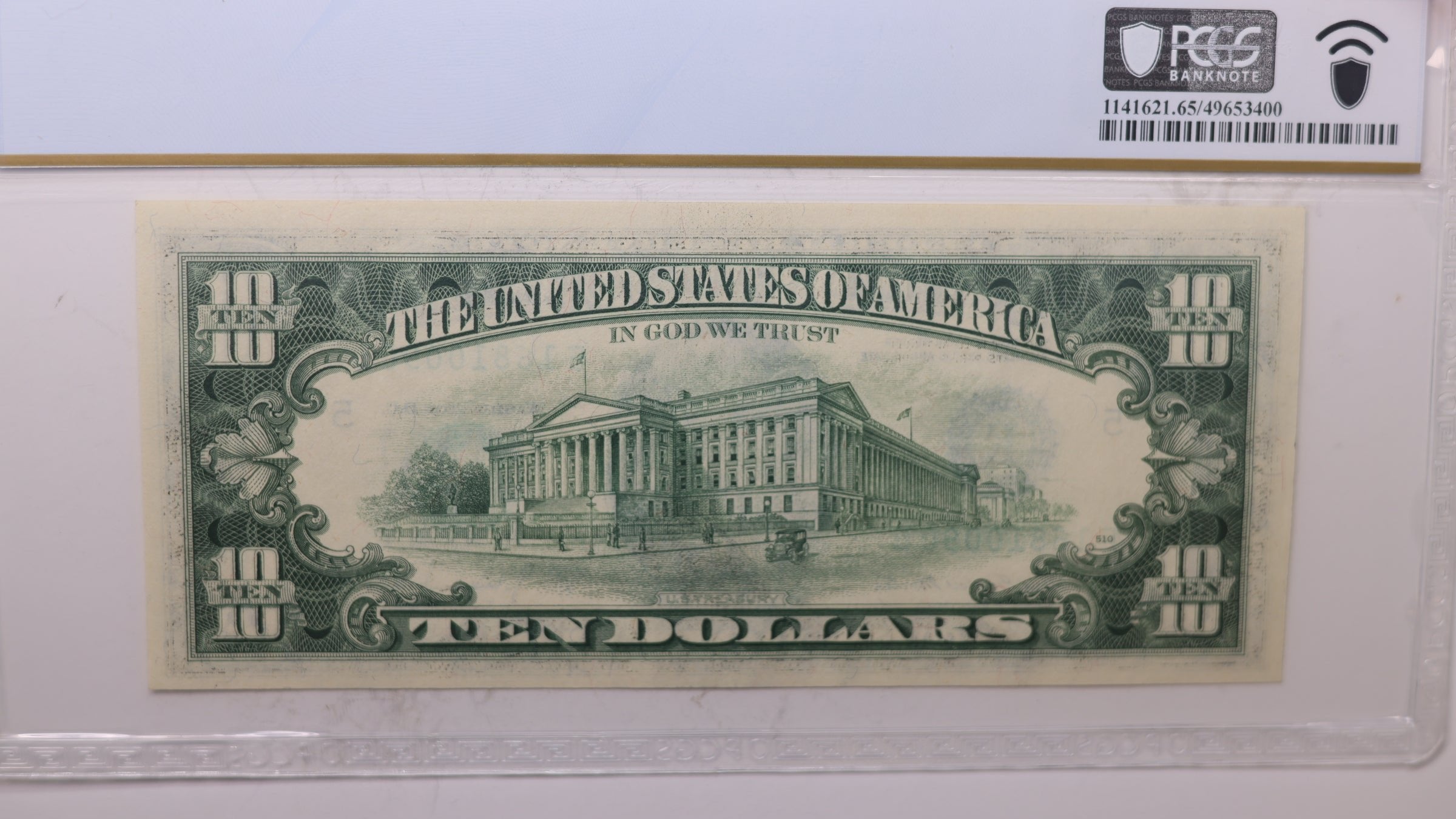 1977 A, $10 Federal Reserve Note., PCGS CU-65, PPQ., Store #GFRB023