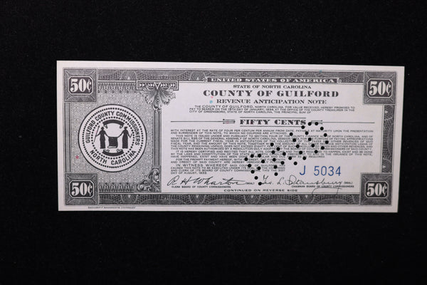 18__ 50 Cent, Guilford, N.C., Obsolete Currency, Affordable Collectible Currency, Sale #353484