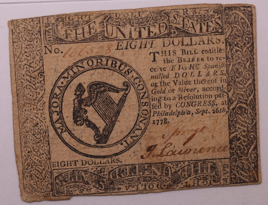 September 26, 1778, $8. Continental Colonial Note, PMG VF35, Store #GCY015.