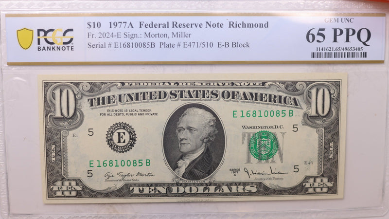 1977 A, $10 Federal Reserve Note., PCGS CU-65, PPQ., Store