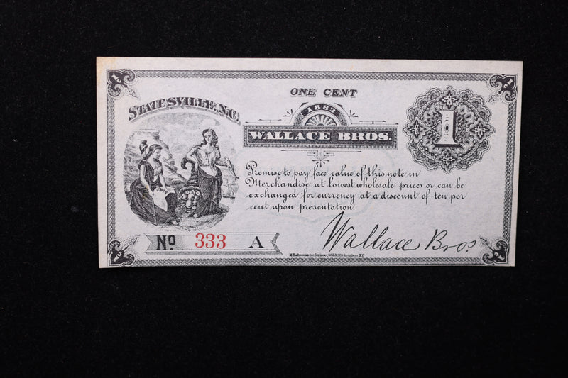1882 1 Cent, Merchant Script., Obsolete Currency, Affordable Collectible Currency, Sale
